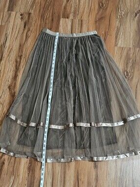 Women's Taupe Sheer Tulle Midi Skirt Size Medium